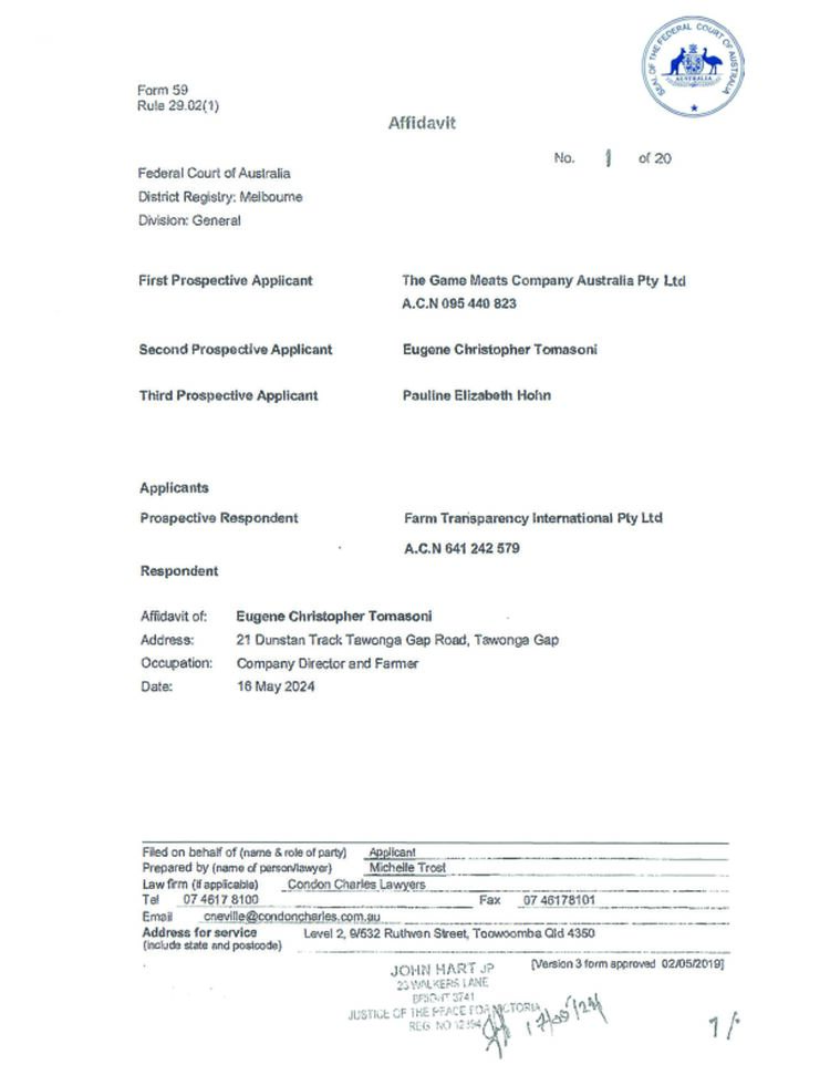 First affidavit of Eugene Tomasoni, 16 May 2024