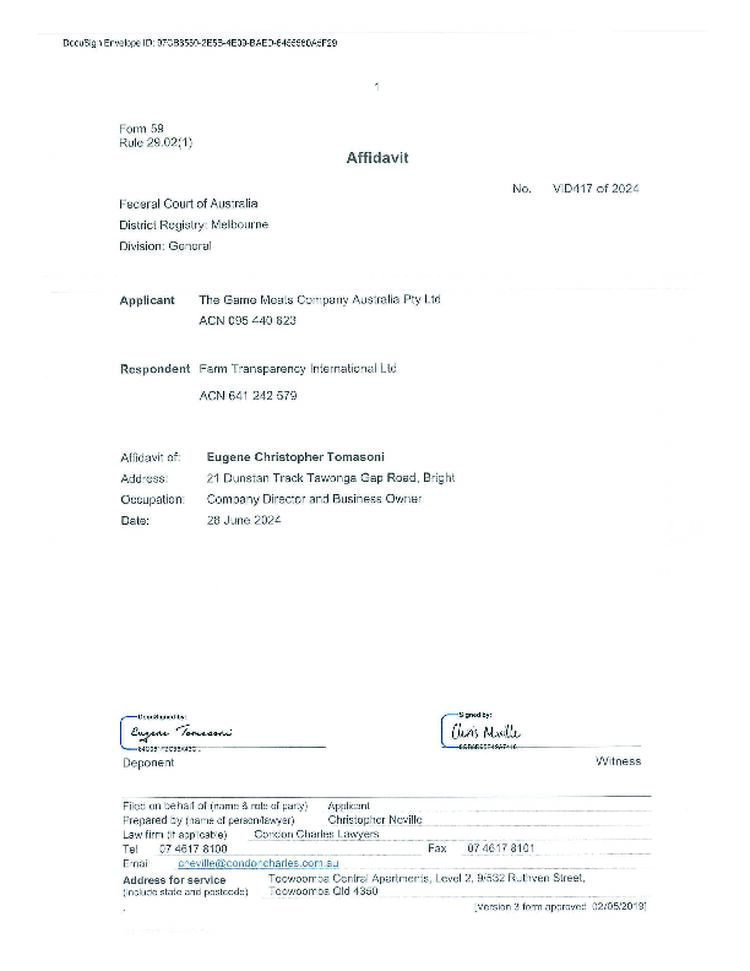 Second affidavit of Eugene Tomasoni, 28 June 2024