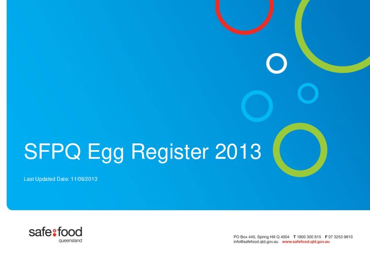 QLD Egg Farms (SFPQ Egg Register 2013)