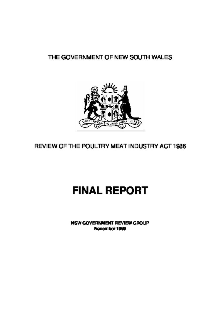 Poultry Meat Industry Act 1986, review 1999