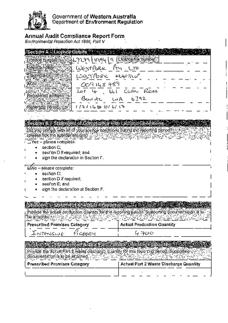 Martup Hills Piggery Licence Annual Audit Compliance Report