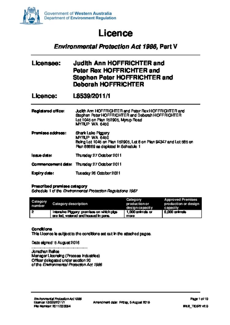 Sharklake Piggery Licence