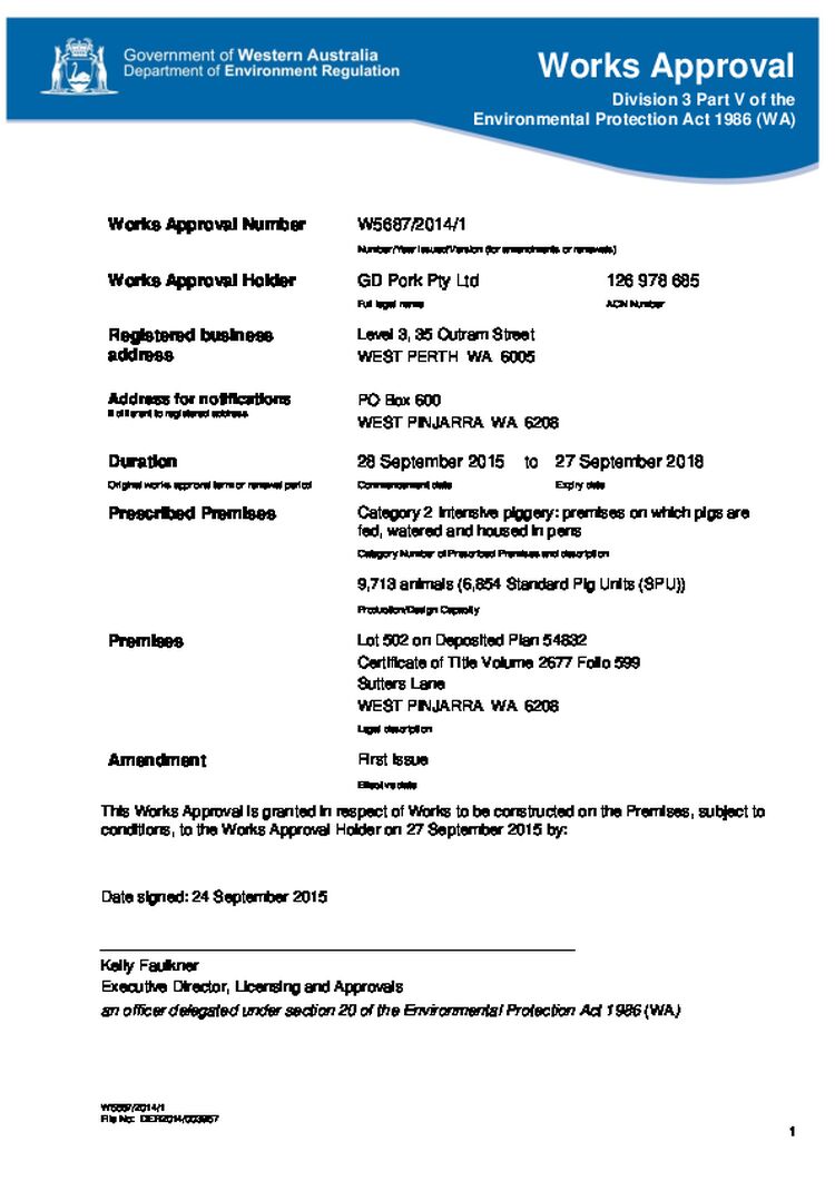 GD Pork Piggery Works Approval