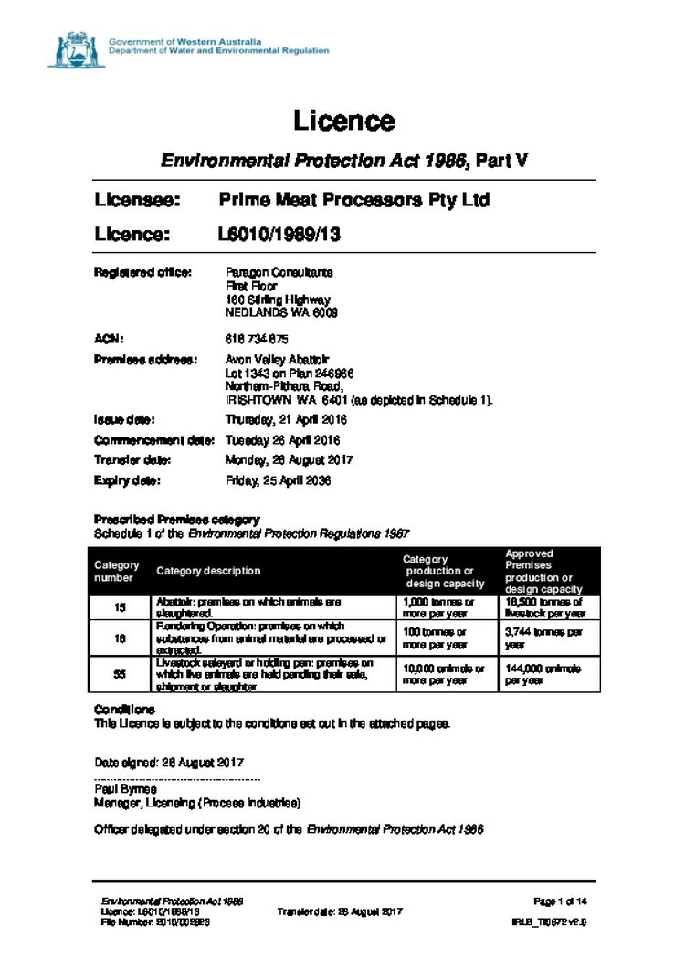 Avon Valley Abattoir Licence