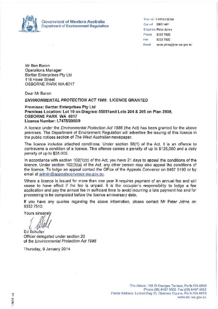 Baiada Slaughterhouse/Barrter Ent. Licence