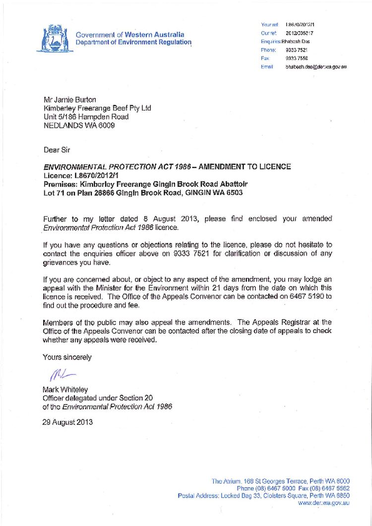 Yeeda Abattoir Licence