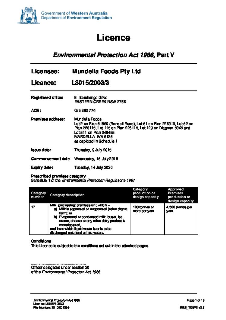 Mundella Food Dairy & Milk Processing Licence