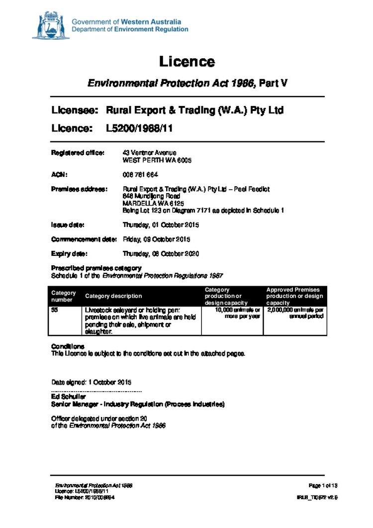 Peel Feedlot Licence