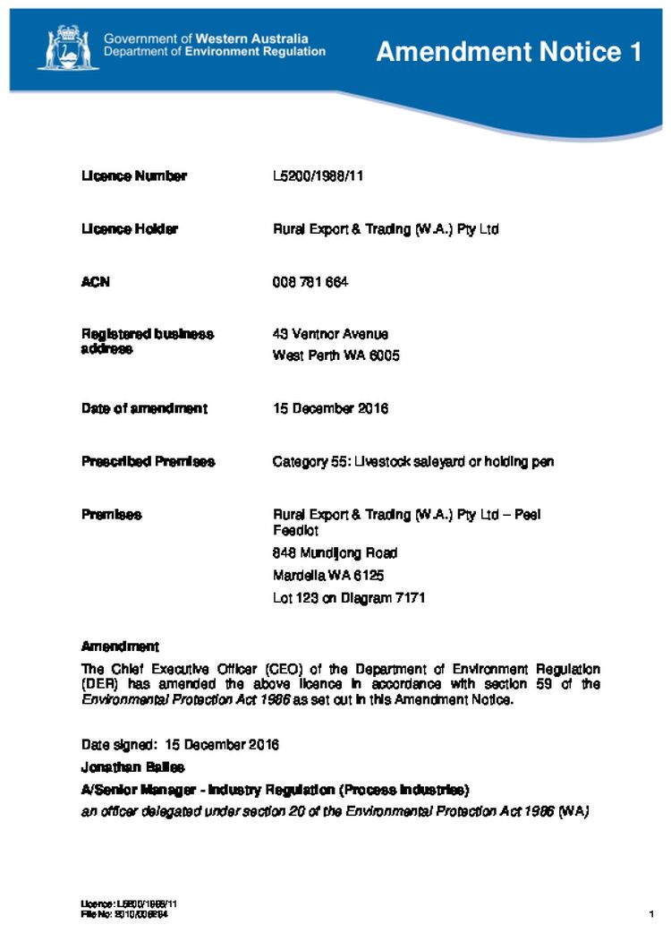 Peel Feedlot Licence Amendment