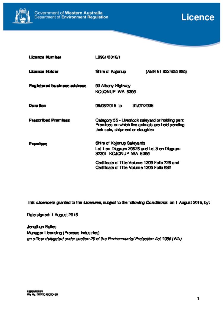 Kojonup Saleyards Licence