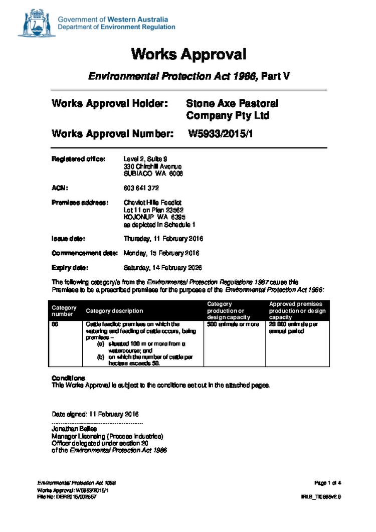 Cheviot Hills Feedlot Works Approval