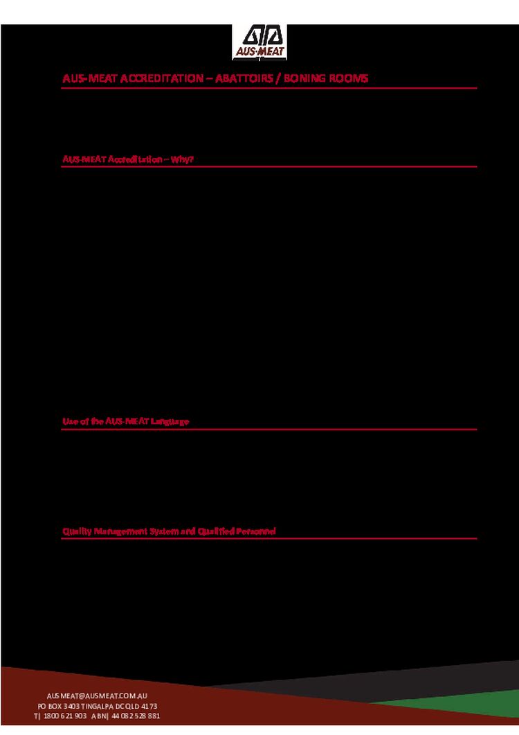 Aus-Meat Accreditation - Abattoirs/Boning Rooms