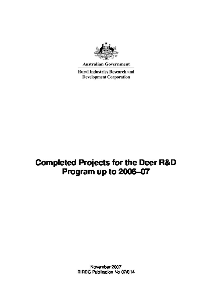 Completed Projects for the Deer R&D Program up to 2006â€“07