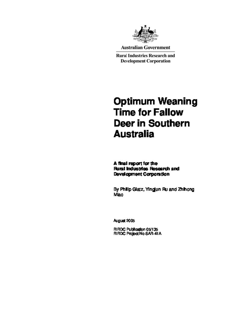 Optimum Weaning Time for Fallow Deer in Southern Australia