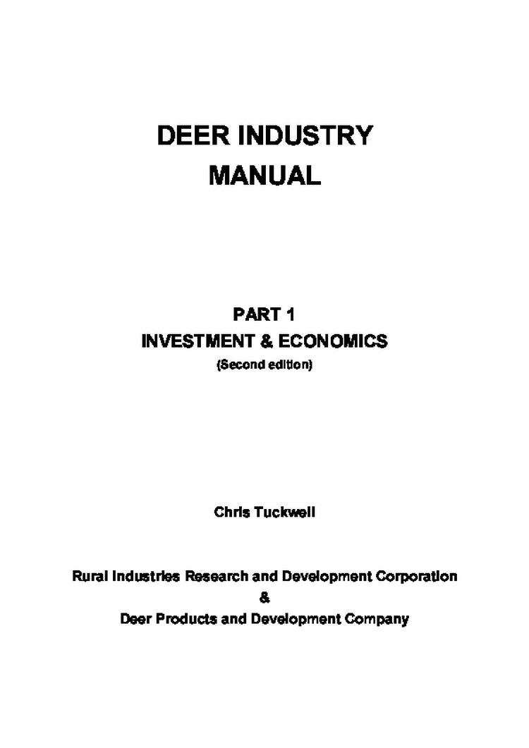 Deer Industry Manual part 1. Investment & Economics