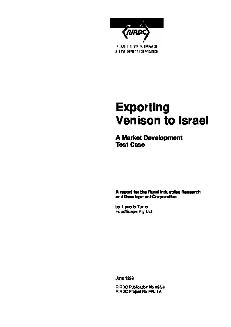 Exporting Venison to Israel A Market Development Test Case