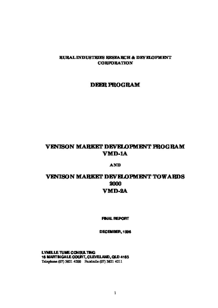 Venison Market Development Towards 2000
