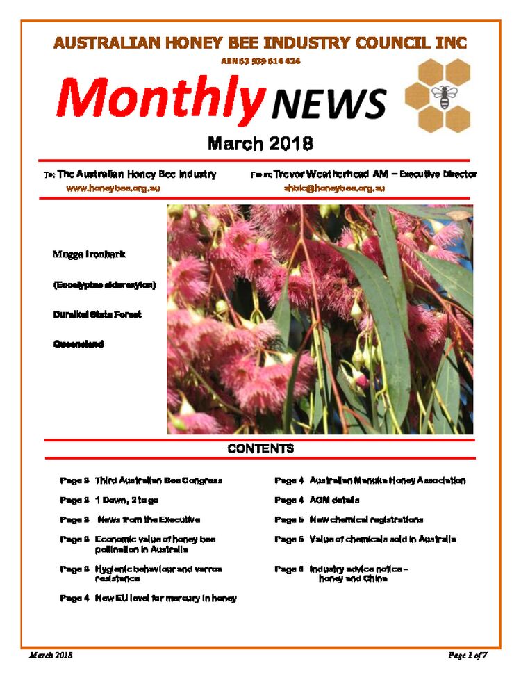 Australian Honey Bee Industry Council Inc. Monthly Newletter - March 2018