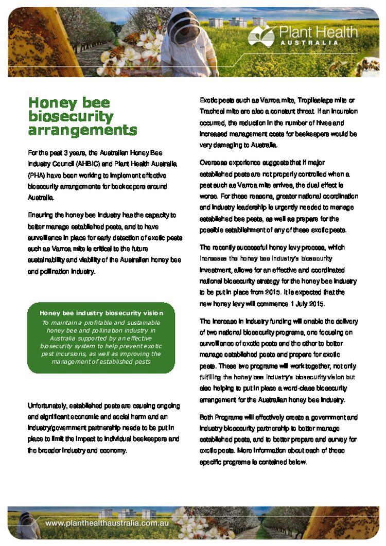 Honey bee biosecurity arrangements