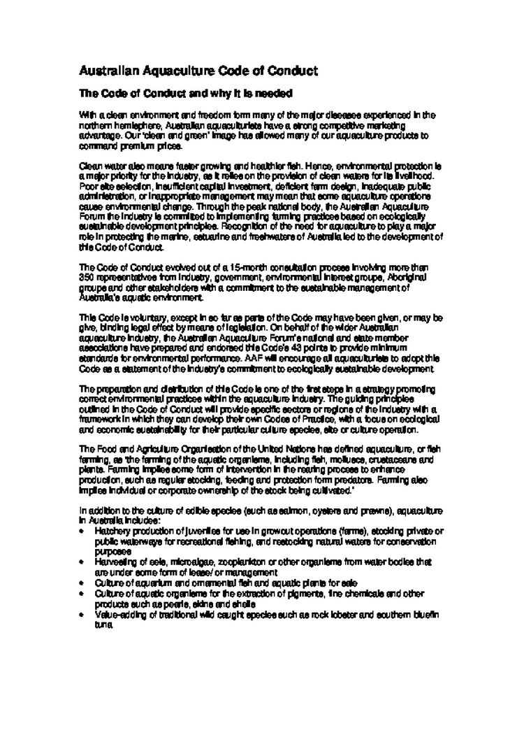 Australian Aquaculture Code of Conduct