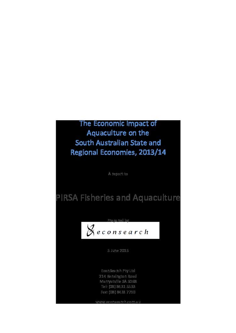 Economic Impact of Aquaculture on SA State & Regional Economies 2013-14