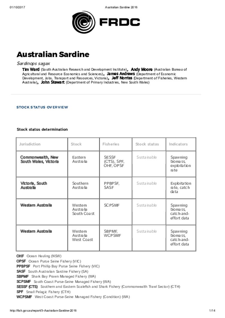 FRDC Stock Status Overview - Australian Sardine 2016