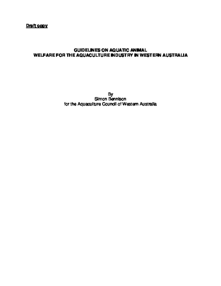Guidelines of Aquatic Animal Welfare for the Aquaculture Industry in WA