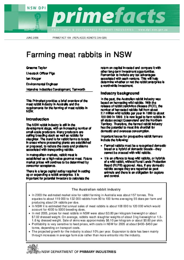 Farming meat rabbits in NSW-Primefact