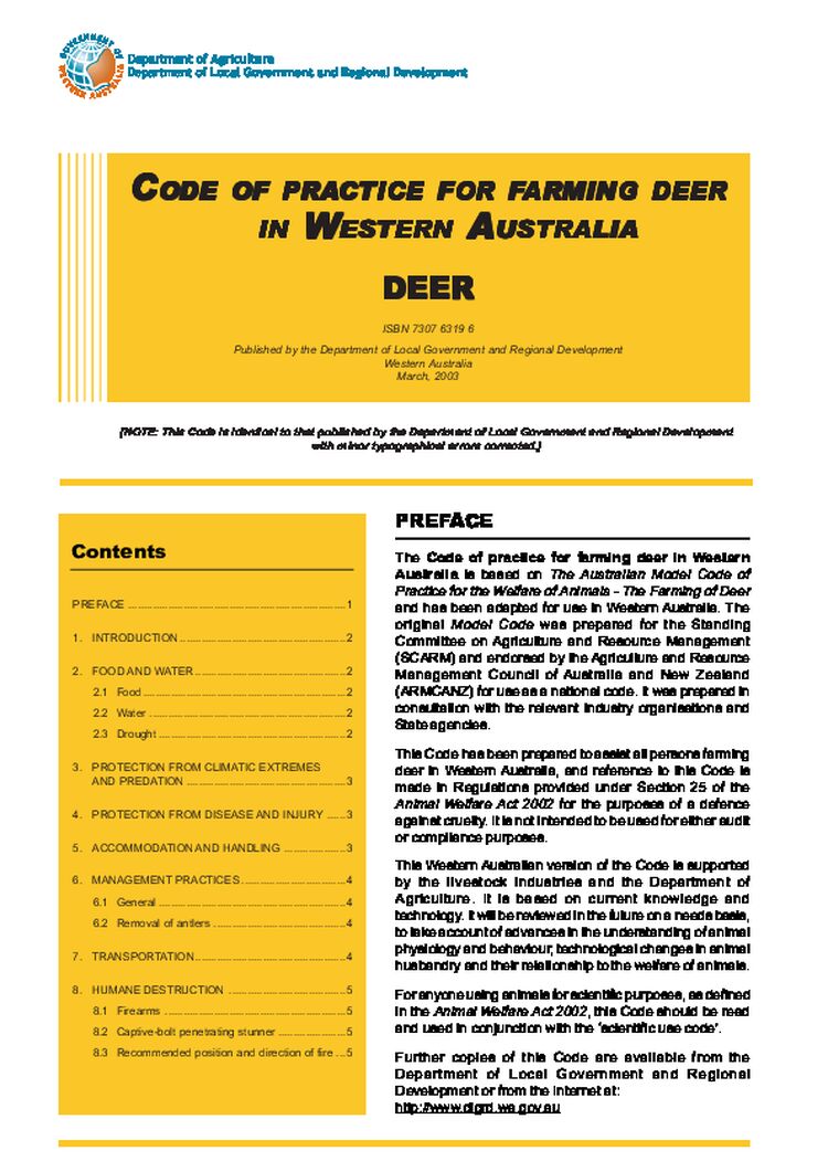 Code of Practice for Farming Deer in Western Australia