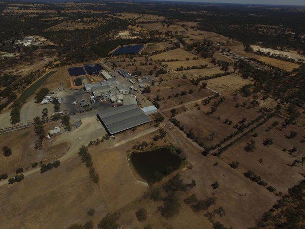 Aerial drone view of slaughterhouse