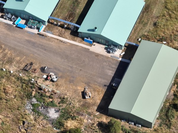 Drone flyover of egg farm