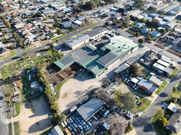 Drone flyover of slaughterhouse