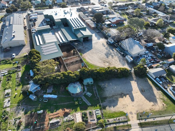 Drone flyover of slaughterhouse
