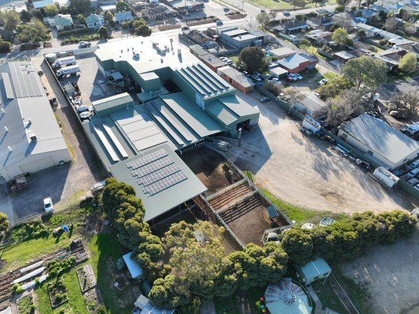 Drone flyover of slaughterhouse