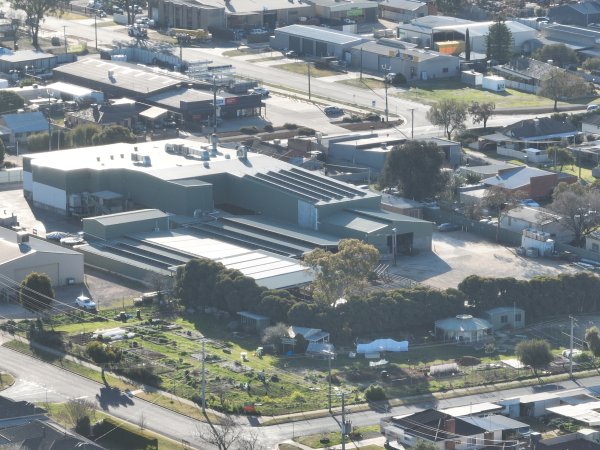 Drone flyover of slaughterhouse