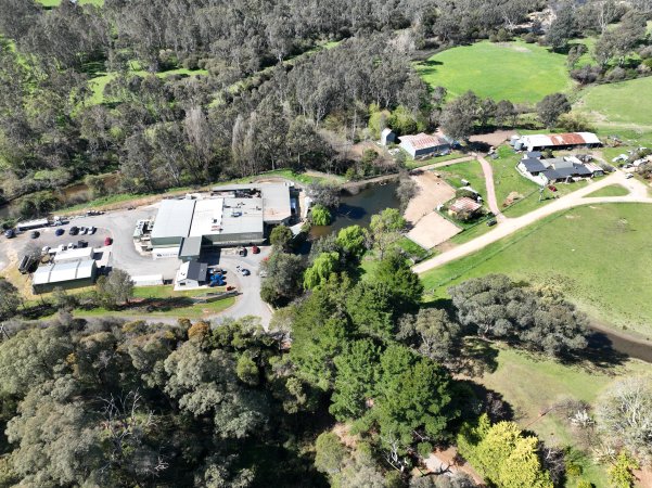 Drone flyover of slaughterhouse