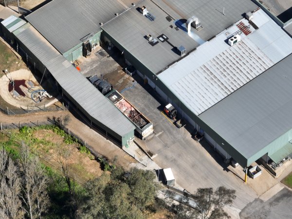 Drone flyover of slaughterhouse
