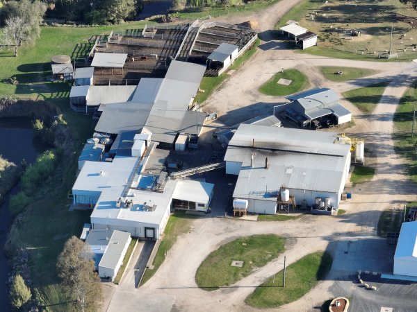 Drone flyover of slaughterhouse