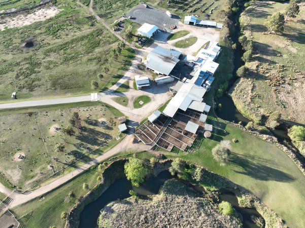 Drone flyover of slaughterhouse