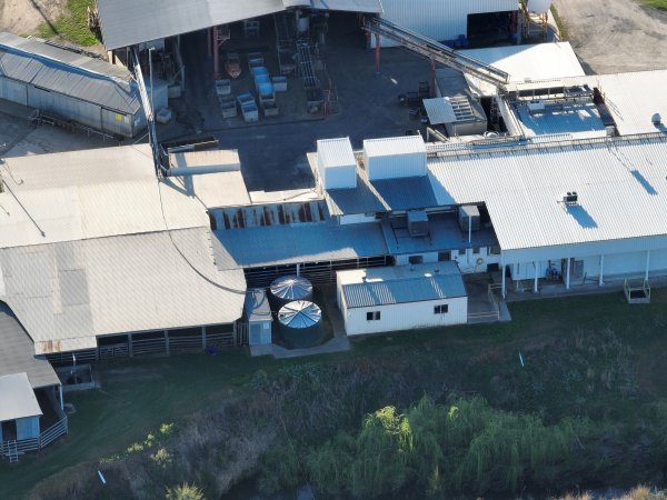 Drone flyover of slaughterhouse