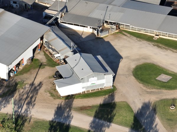 Drone flyover of slaughterhouse