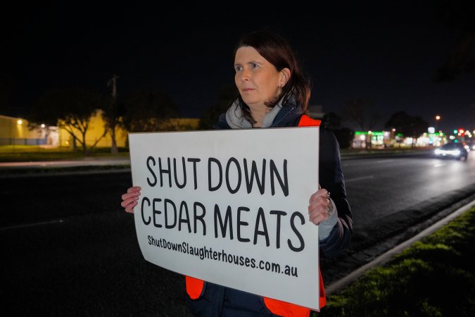 Animal rights activists at the Cedar Meats Vigil on 30 July 2025