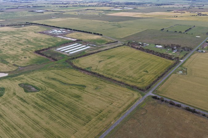 Drone flyover of broiler (meat) chicken farm