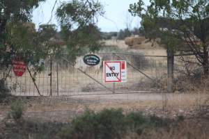 Signage on front gate - Australian pig farming - Captured at Andgar Piggery, Dublin SA Australia.