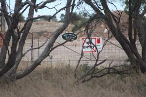 Signage on front gate - Australian pig farming - Captured at Andgar Piggery, Dublin SA Australia.