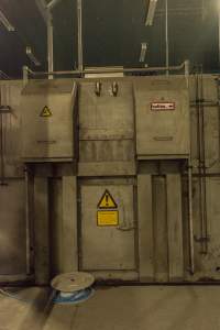 New killing/processing building containing giant gas chamber - Under construction at time of photos (2015). Gondolas much larger to gas many more pigs at once. Side of chamber opens, wall closes in to push pigs into gondola. - Captured at JBS Pork Australia (formerly Diamond Valley Pork), Laverton North VIC Australia.