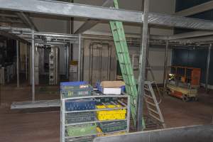 New killing/processing building containing giant gas chamber - Under construction at time of photos (2015). Gondolas much larger to gas many more pigs at once. Side of chamber opens, wall closes in to push pigs into gondola. - Captured at JBS Pork Australia (formerly Diamond Valley Pork), Laverton North VIC Australia.