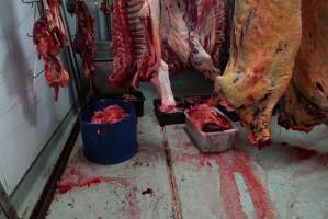 Carcasses in slaughterhouse chiller room - Gretna Quality Meats, Tasmania - Captured at Gretna Meatworks, Gretna TAS Australia.
