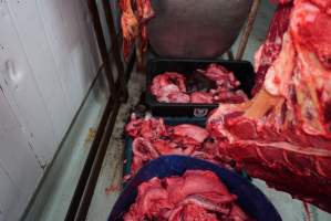 Carcasses in slaughterhouse chiller room - Gretna Quality Meats, Tasmania - Captured at Gretna Meatworks, Gretna TAS Australia.