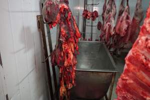Carcasses in slaughterhouse chiller room - Gretna Quality Meats, Tasmania - Captured at Gretna Meatworks, Gretna TAS Australia.